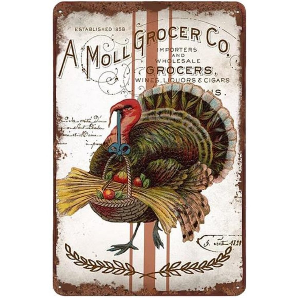 Vintage Turkey Thanksgiving Tin Sign Metal Poster Retro Plaque Wall Decor Gift